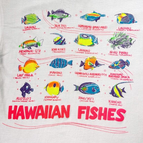 80s 90s vintage Hawaiian Fishes t-shirt single stitch Poly Tees Hawaii neon. - Picture 4 of 9